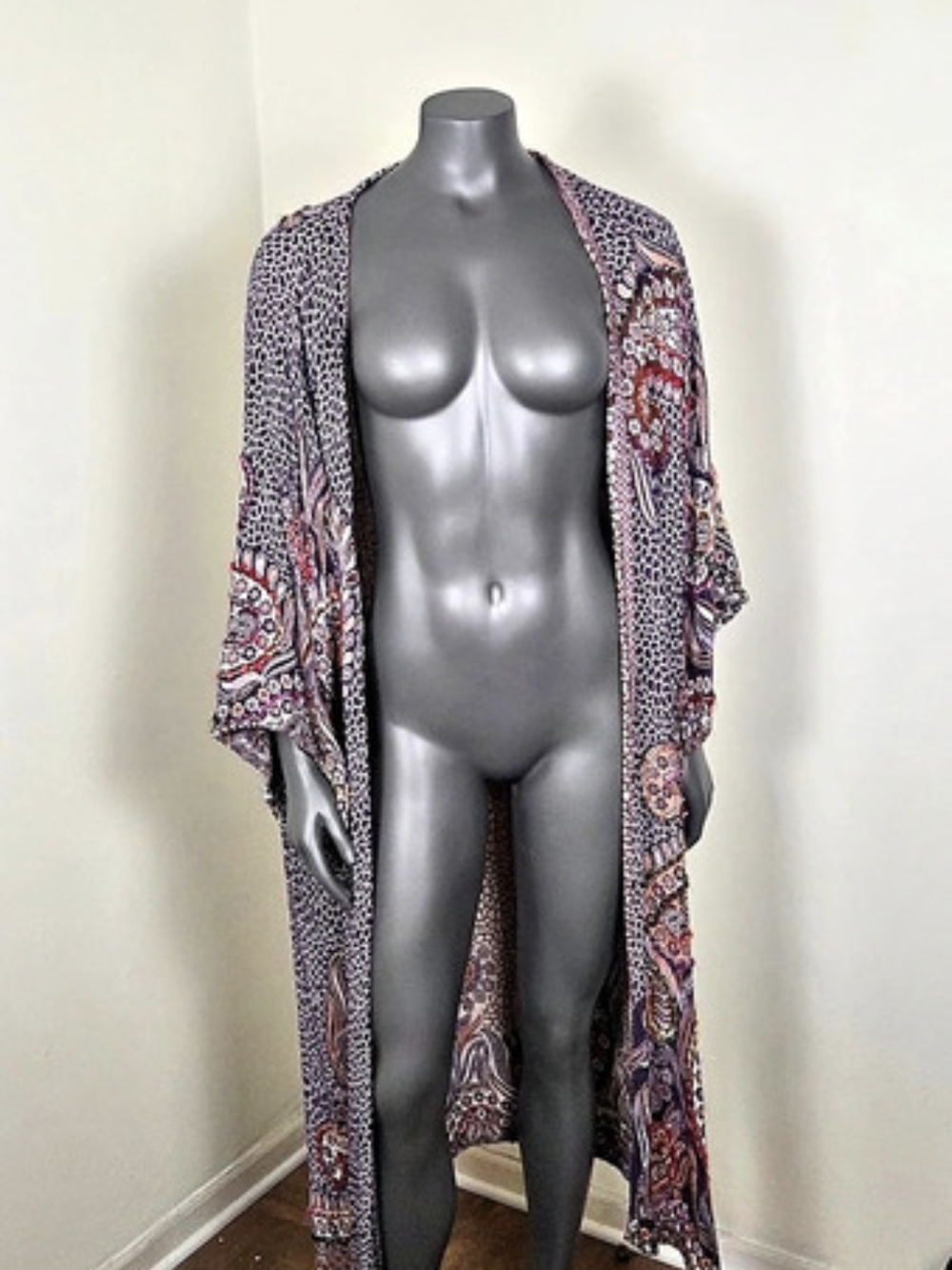 Paisley Maxi Duster in Purple & Multicolor Like New